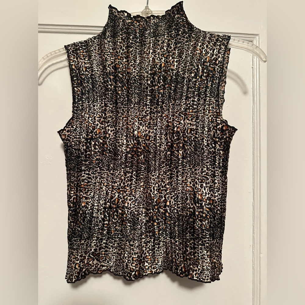 Leopard Print E.K. Designs Turtleneck Tank Top, Size S